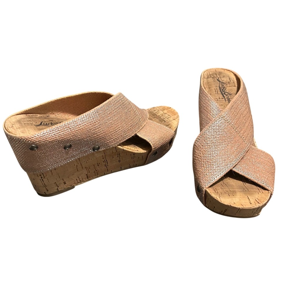 Lucky Brand Wedge Sandals Cork Platform‎ Criss Cross Slides Shoes Size 7